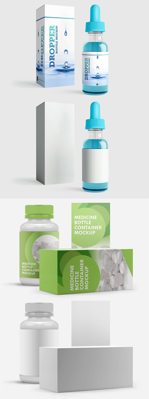 Medicine & Dropper Bottle Container PSD Mockups