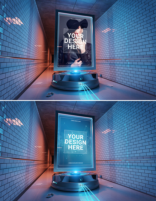 Futuristic Billboard in Tunnel Mockup