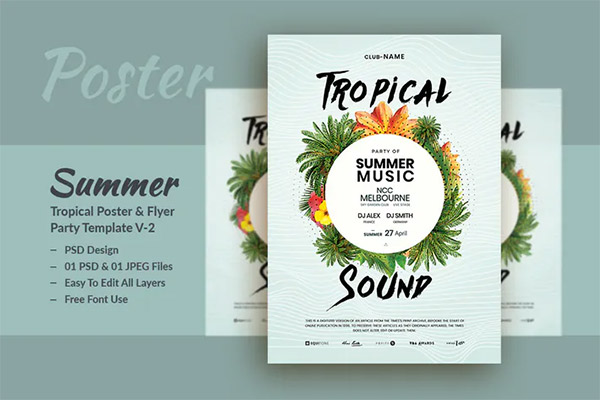 Summer and Tropical Sound Party Poster & Flyer V-2