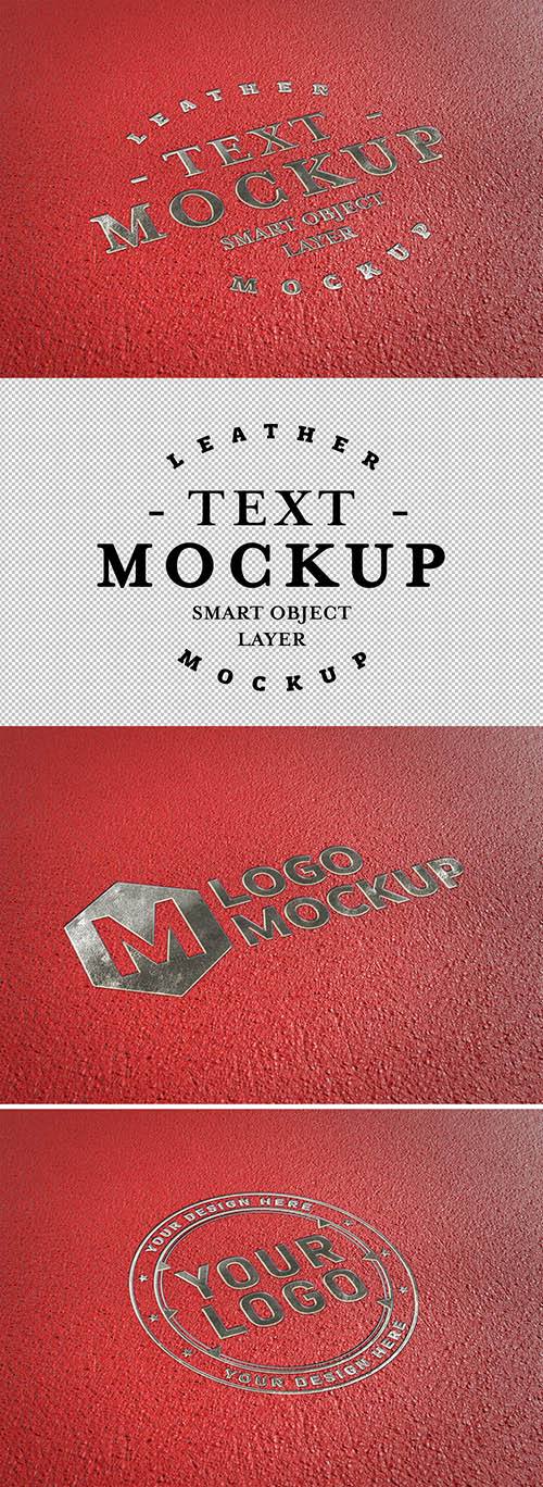 Embossed Silver Text Effect on Red Leather Mockup