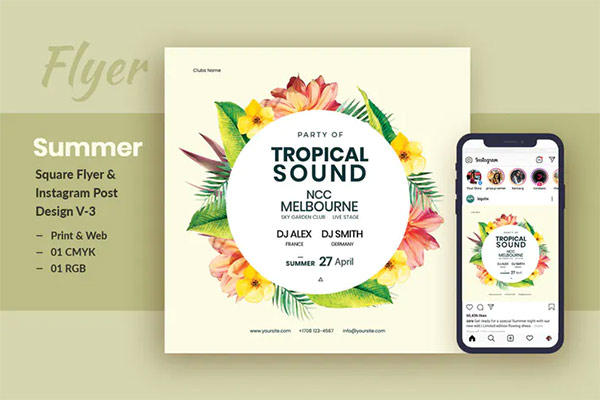Tropical Sound Flyer & Instagram Post Template V-2