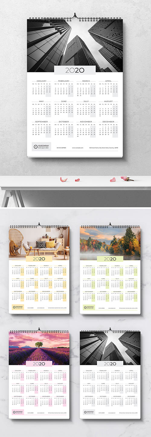 Annual Wall Calendar Layout with Colorful Accents