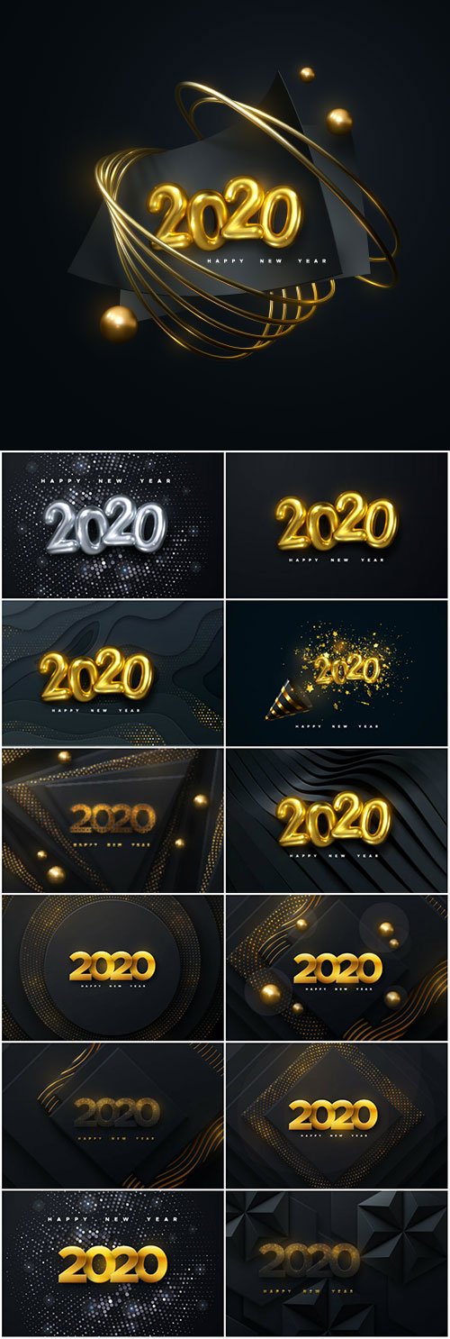 Happy New 2020 Year, holiday vector illustration of numbers 2020