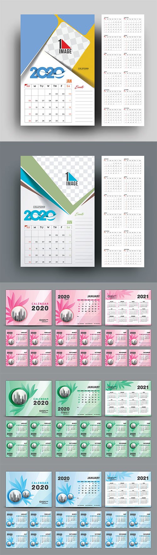 Desk Calendar 2020 template vector, cover design