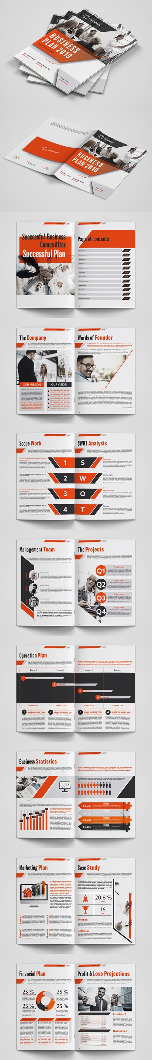 Business Plan Layout with Red Accents