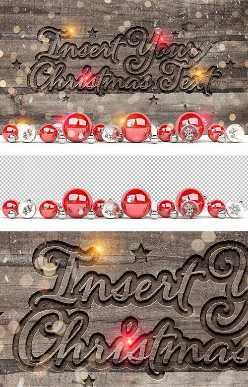 Carved Wood Texture Mockup with Christmas Ornaments