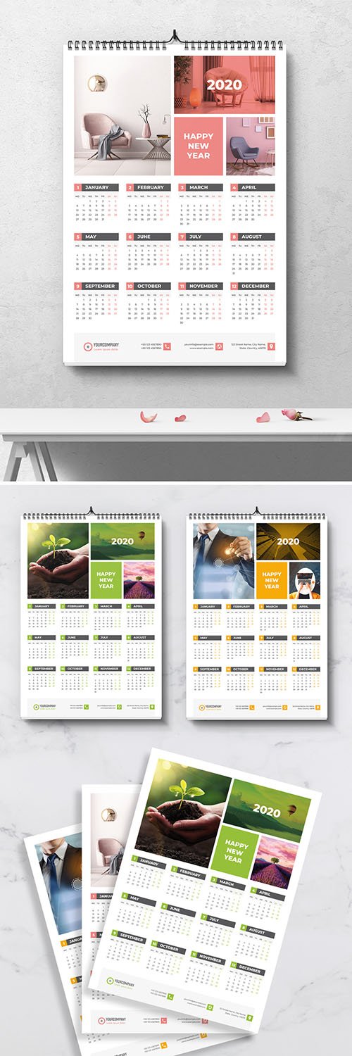 Wall Calendar Layout with Colorful Accents