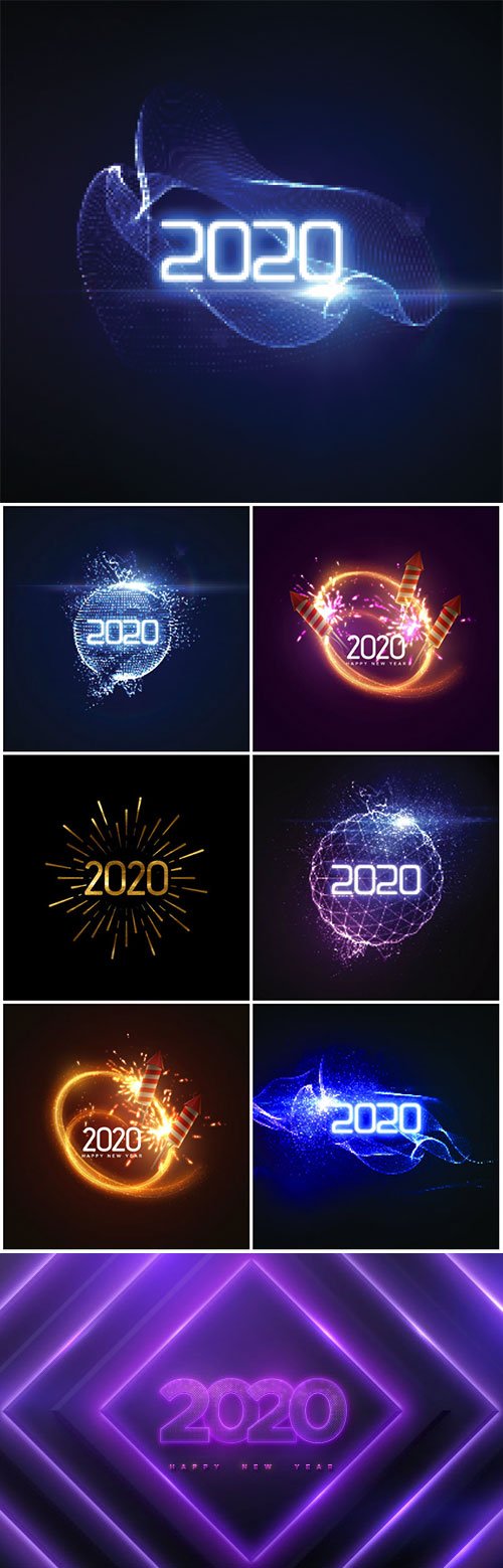 Happy New 2020 Year, numbers on geometric background