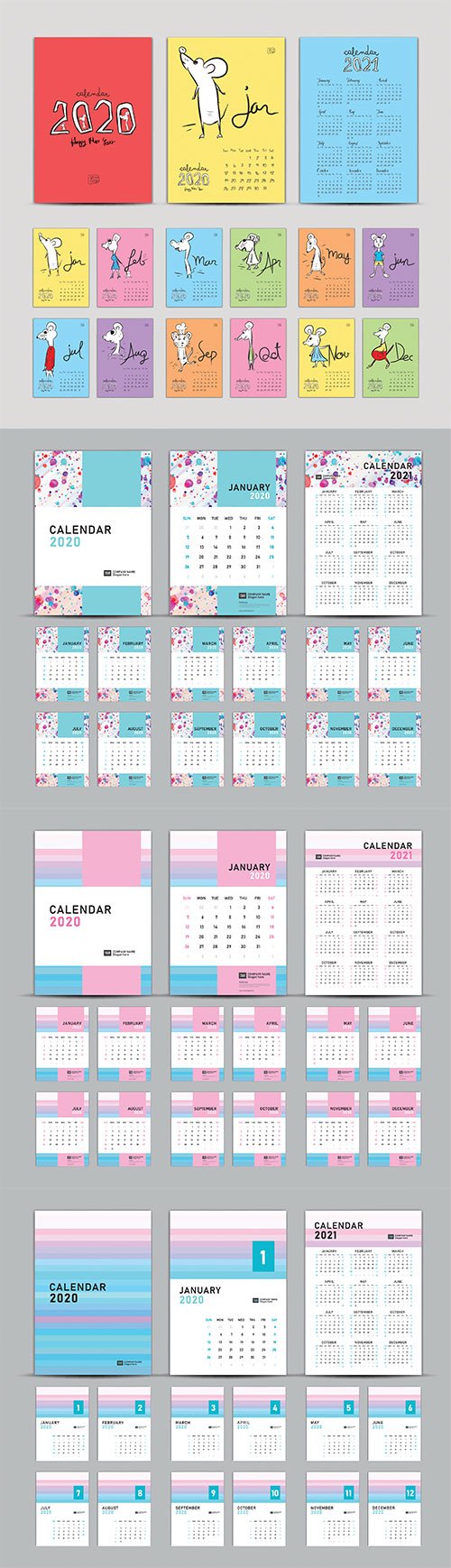 Calendar 2020-2021, Set Desk Calendar 2020 template vector