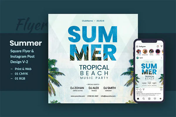 Tropical Sound Flyer & Instagram Post Template V-2