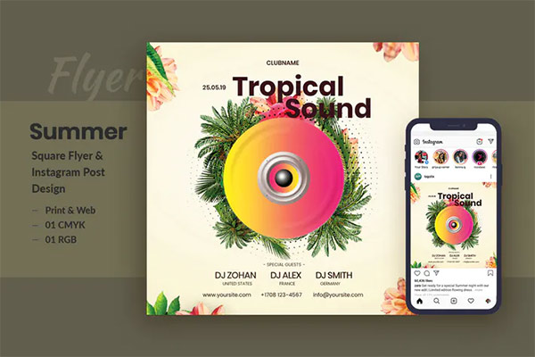 Tropical Sound Flyer & Instagram Post Template