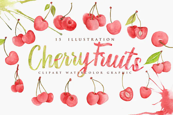15 Watercolor Cherry Fruits Illustration