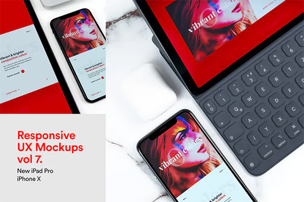 New Responsive Mockups iPad Pro & iPhone X Vol 07 PSD