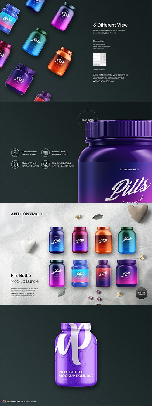 Pills Bottle Mockup Bundle PSD