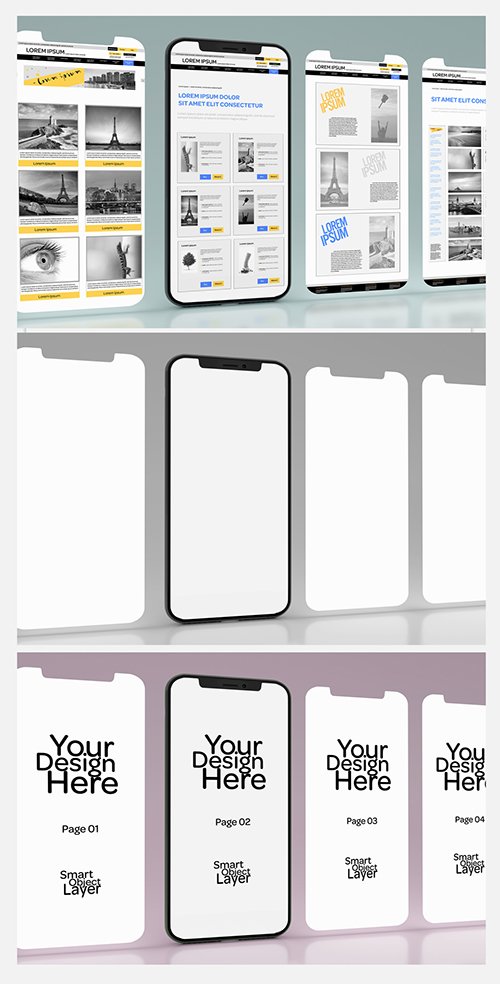 4 Web Pages on a Smartphone Mockup