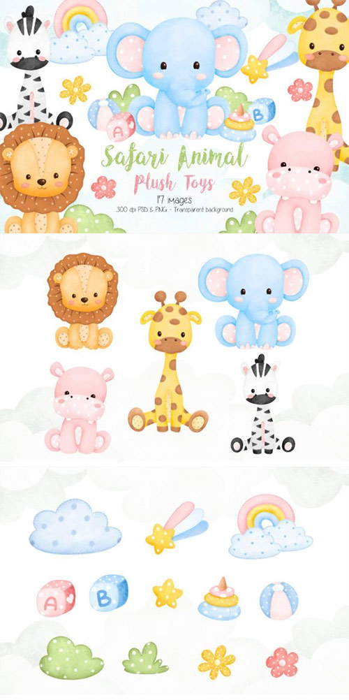 Safari Animal Plush Toys Clipart