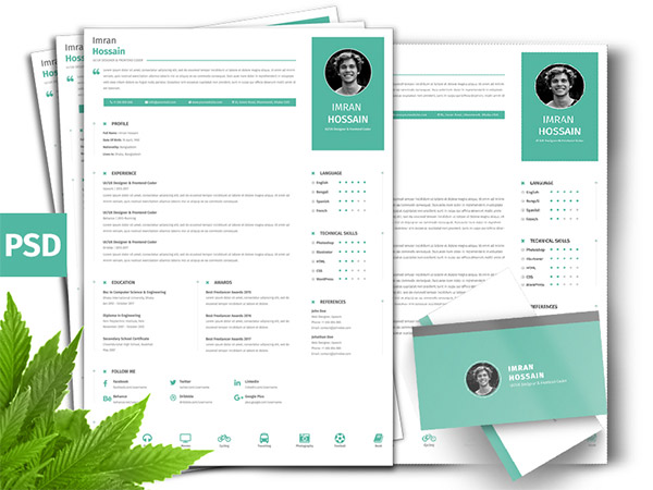 Professional Resume and Business Card PSD Template
