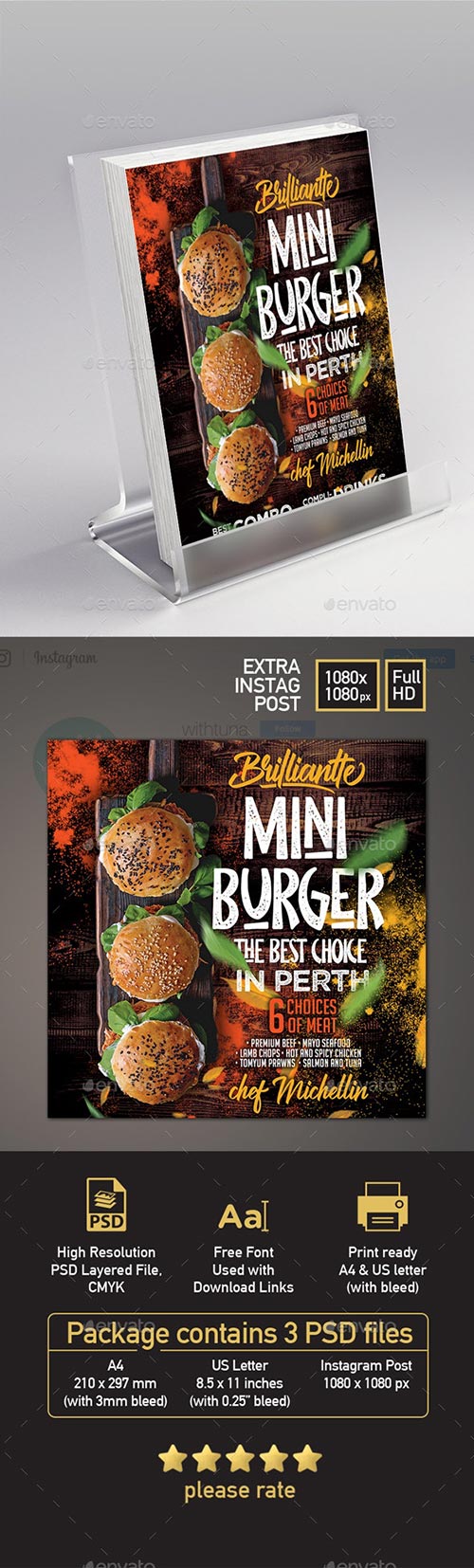 Burger Food Truck or Restaurant Menu Flyer - Set of 3 Templates