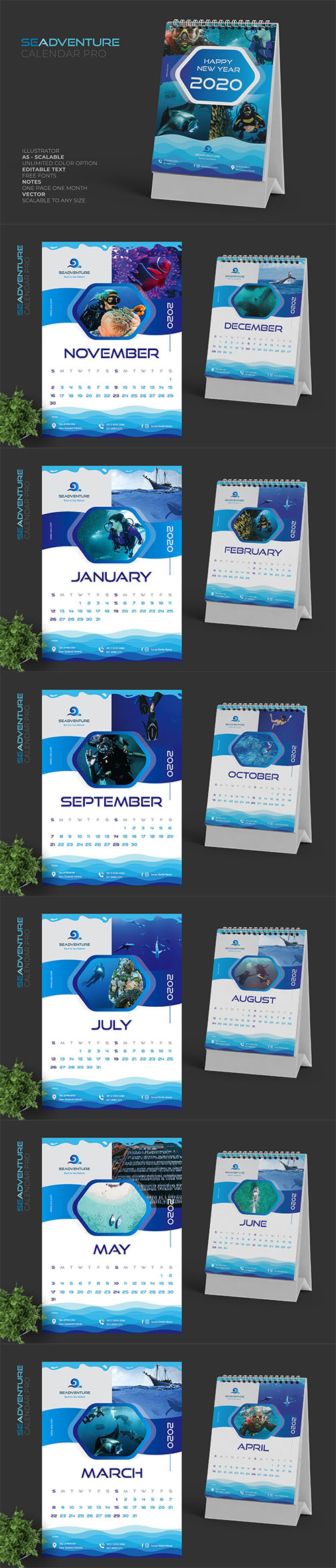 2020 Sea Activities Calendar Pro