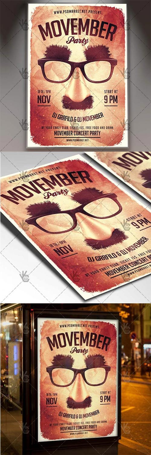 Movember Party Night - Seasonal Flyer PSD Template