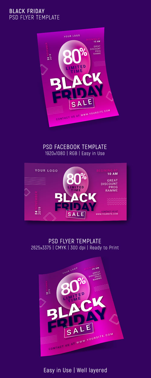 Black Friday Flyer PSD Template + Facebook PSD Template