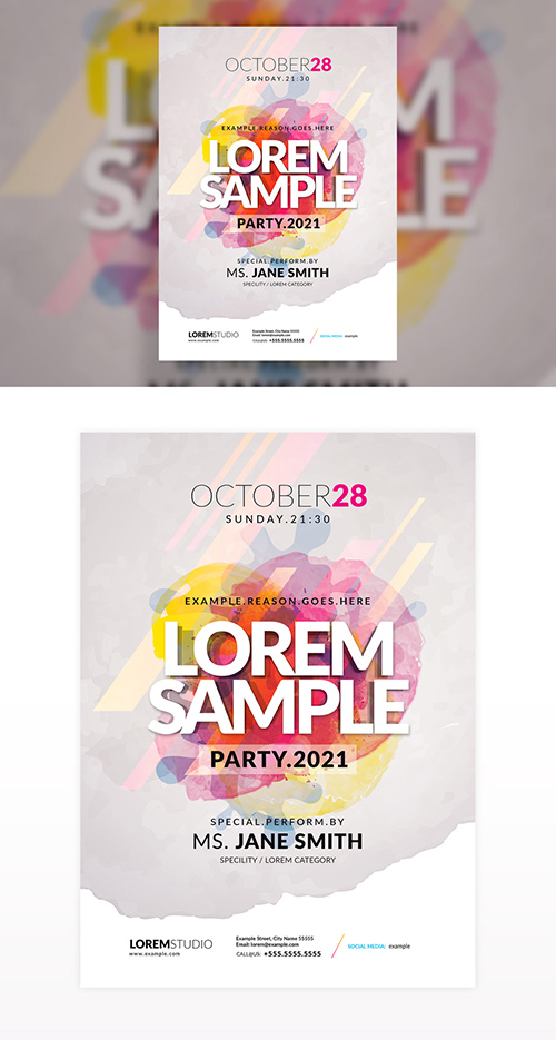 Party Poster Layout with Multicolored Abstract Background