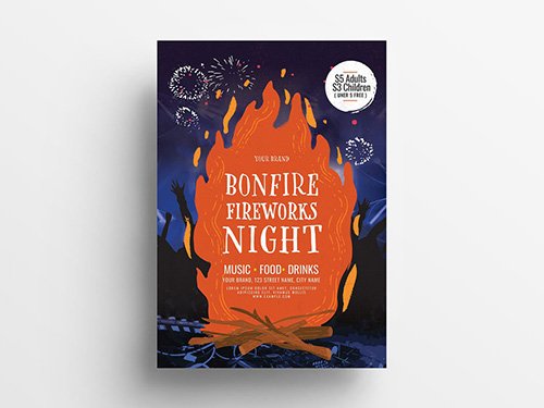 Event Poster Layout with Bonfire Illustrations