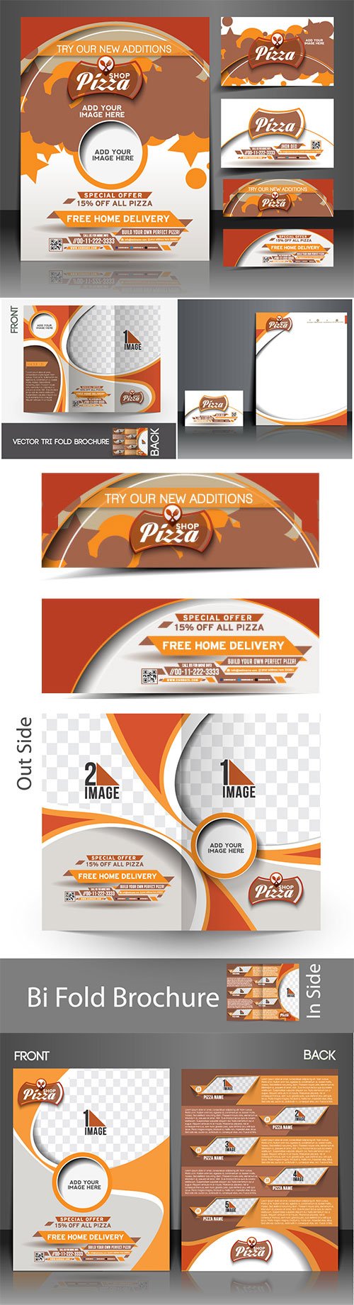 Pizza shop flyer, business vector card