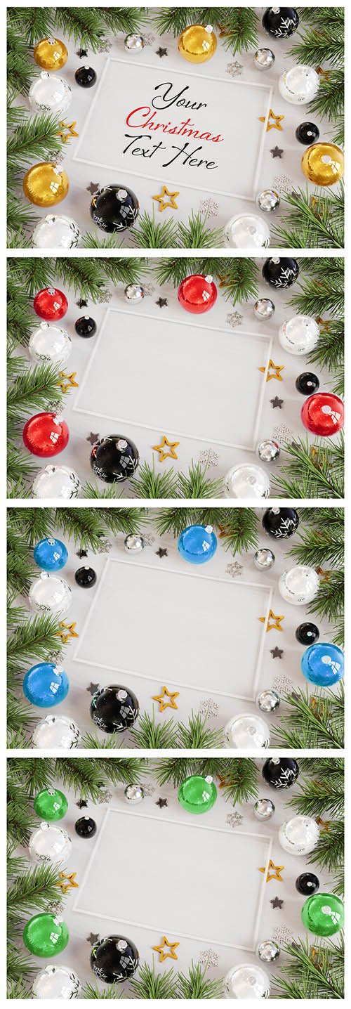 Christmas Card with Ornaments Mockup