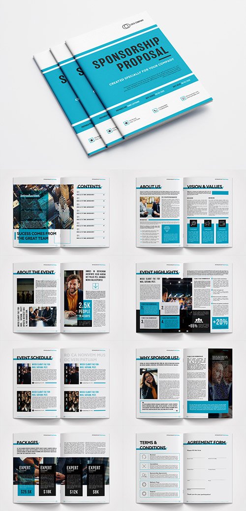 Sponsorship Proposal Layout with Blue Accents