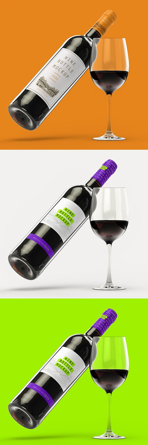 Wine Bottle and Glass Mockup 305772869