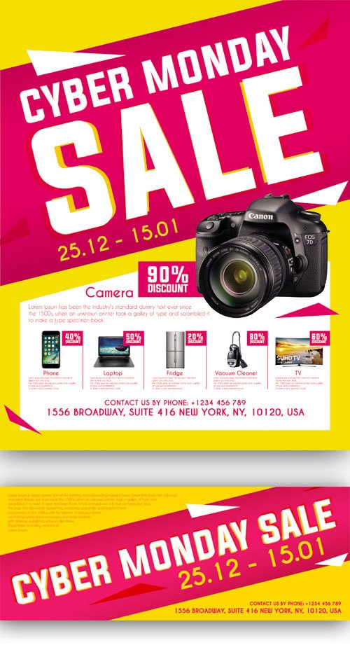 Cyber Monday Sale Flyer PSD Template + Facebook Cover