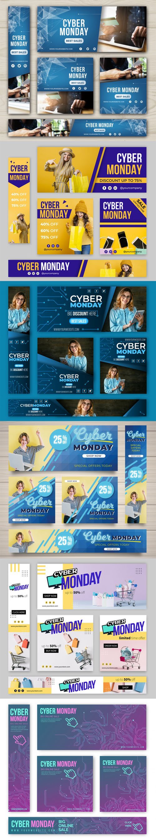 Cyber Monday 2019 Banners Vector Colletion Vol.1