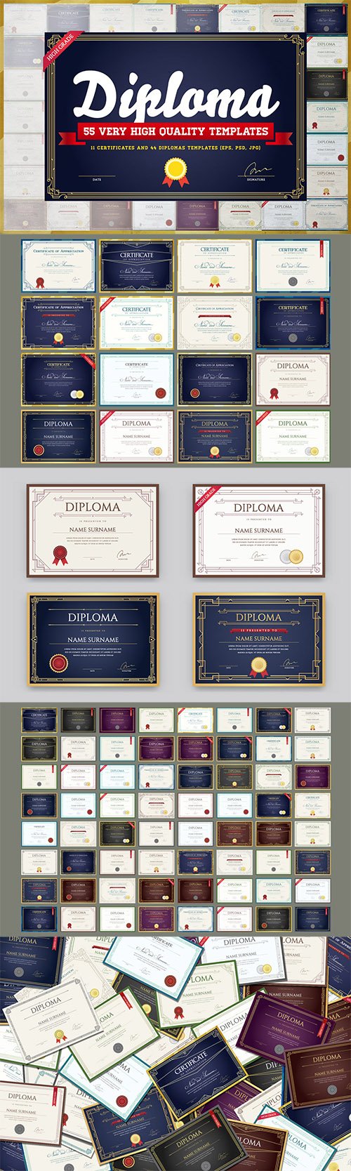 Awesome 55 Diploma & Certificate Templates