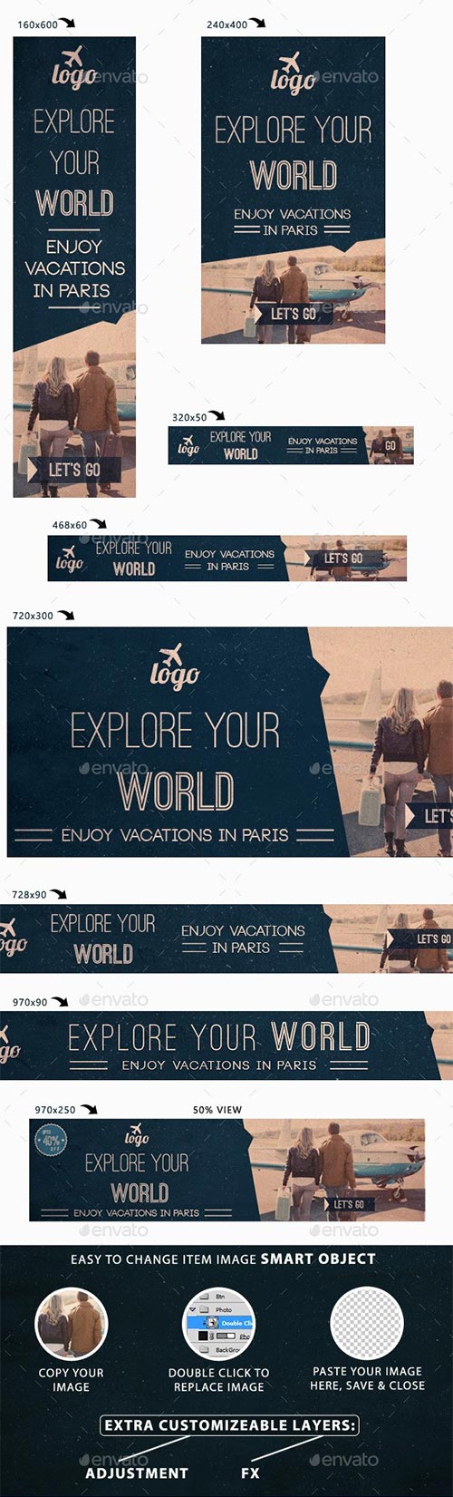 Vintage Travel Web Ad Marketing Banners
