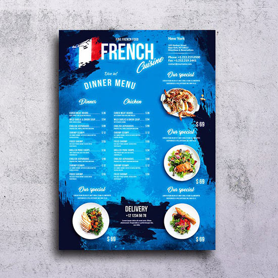 French Food Menu Design A3 Poster