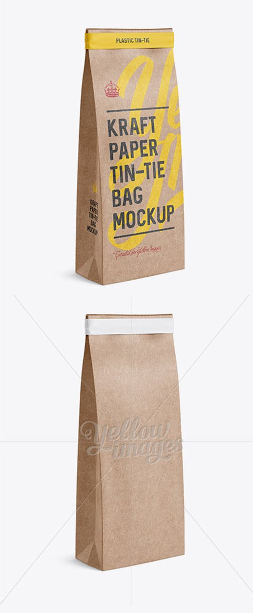 Kraft Paper Bag w/ a Plastic Tin-Tie Mockup