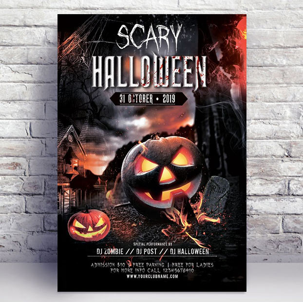 Scary Halloween Party PSD Flyer Template