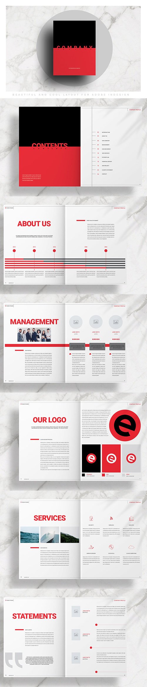 Red and Black Company Profile Layout INDD