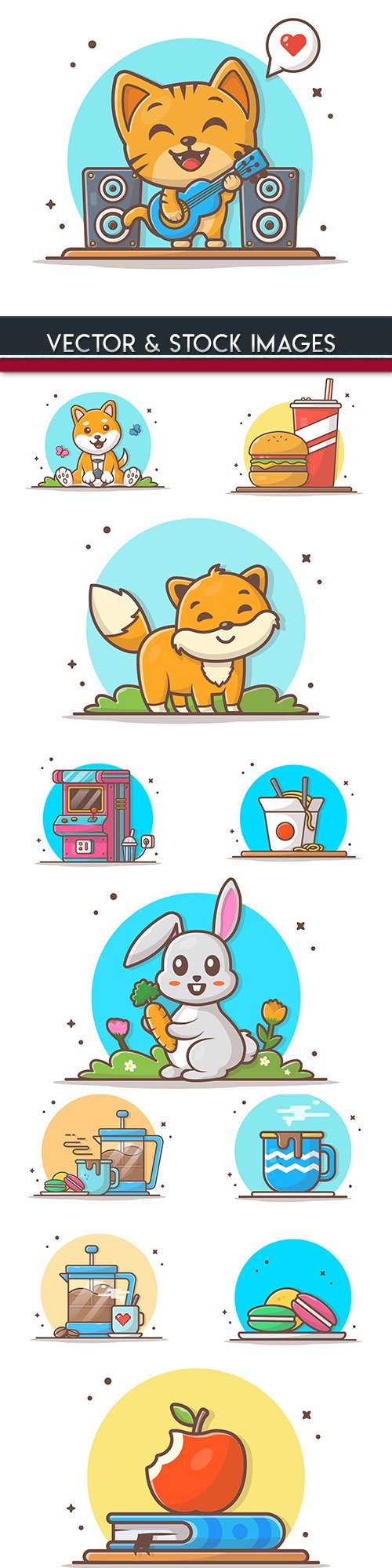 Funny animals icon illustration and badges