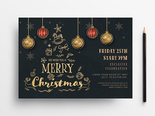 Holiday Event Flyer Layout with Gold Illustrations