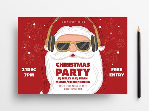 Holiday Party Event Flyer Layout with Santa Illustration
