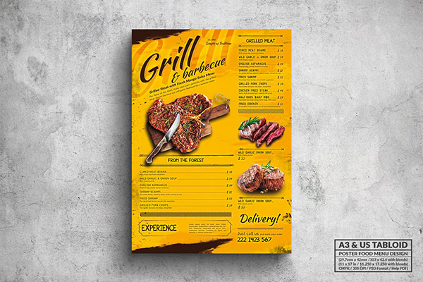 Grill & BBQ Poster Food Menu - A3 & US Tabloid