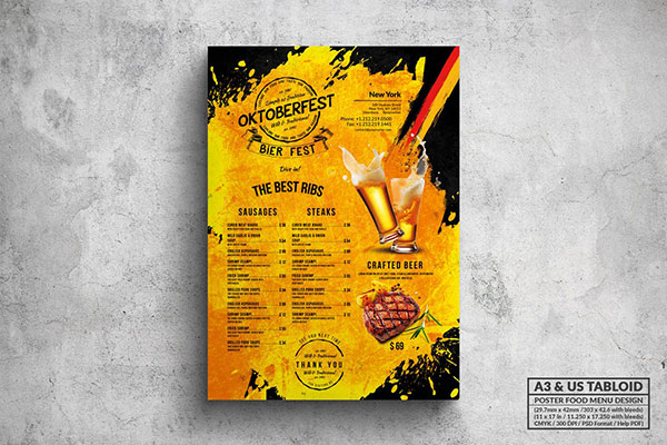Oktoberfest Poster Food Menu - A3 & US Tabloid PSD