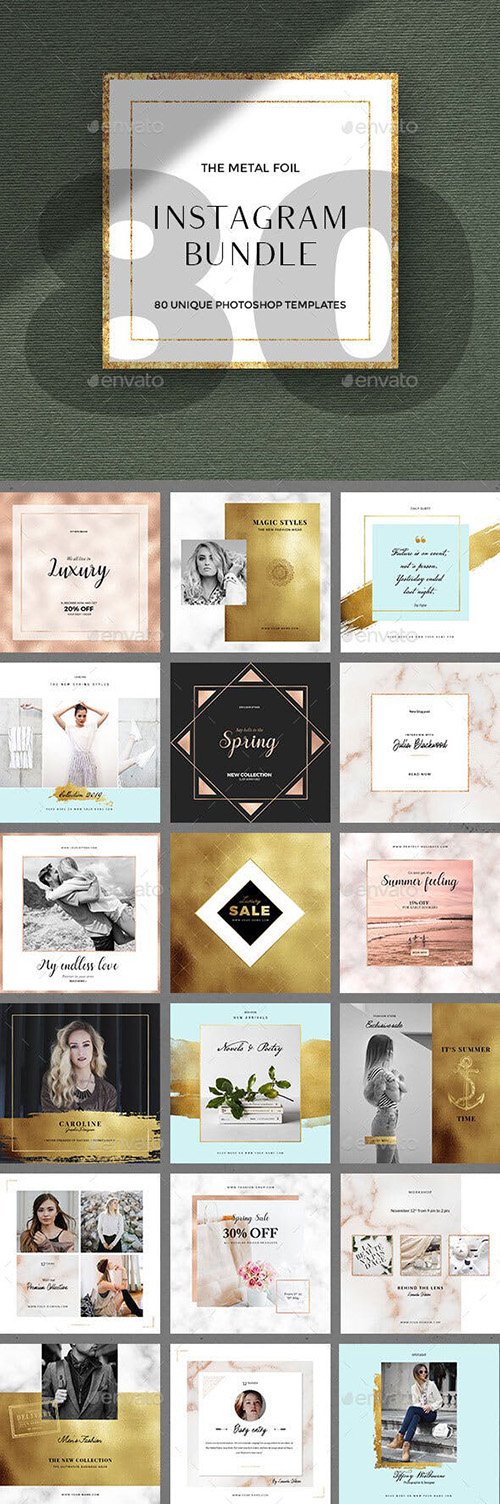 80 Instagram Posts Bundle - Metal Foil