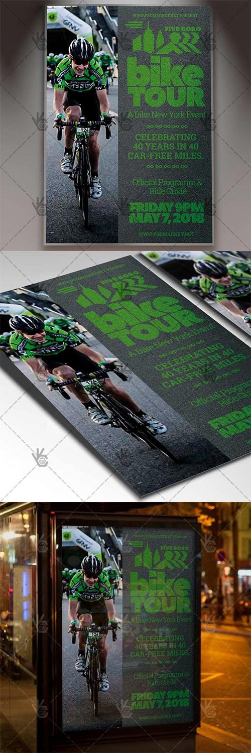 Five Boro Bike Tour Flyer - Sport PSD Template