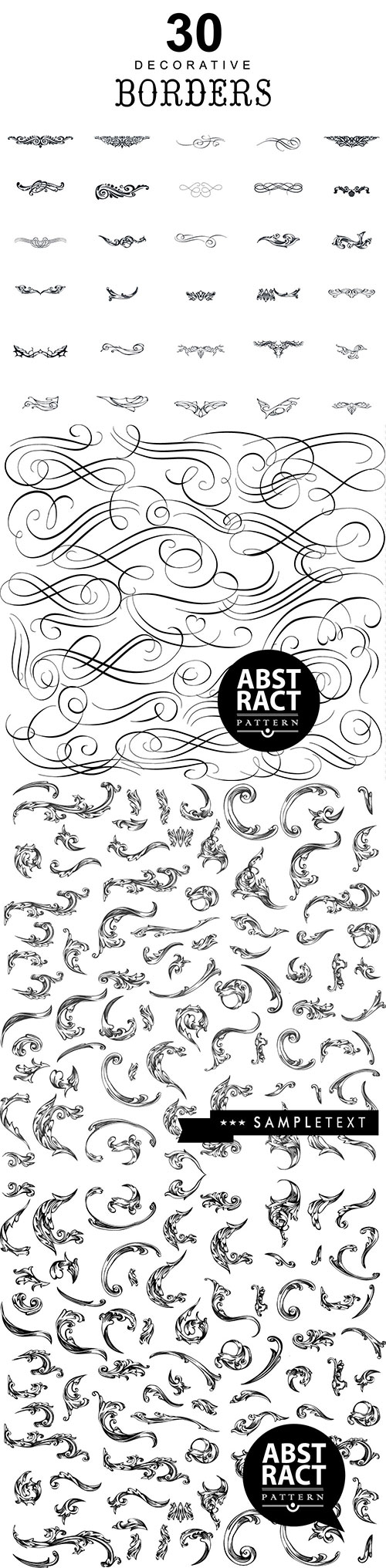 Set of hand-drawing calligraphic floral vector design elements