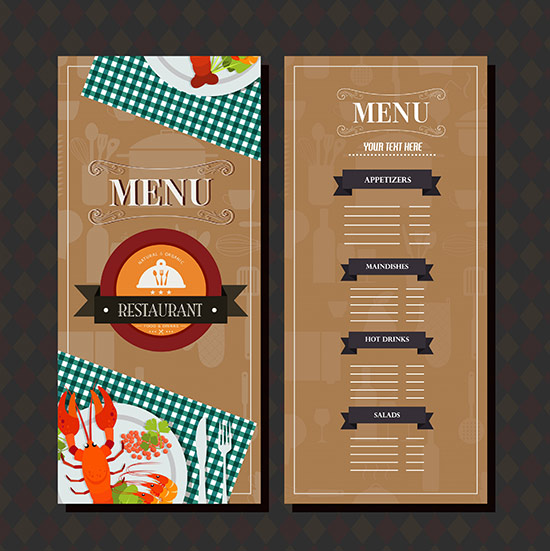 Restaurant menu template dark classic flat decor