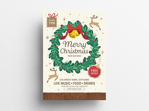 Christmas Flyer Layout with Elegant Wreath