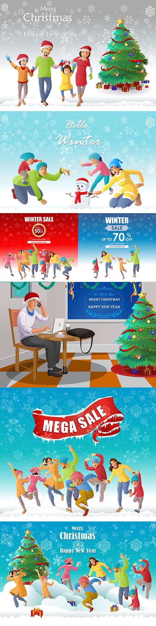 Merry Christmas happy family background illustrations 2
